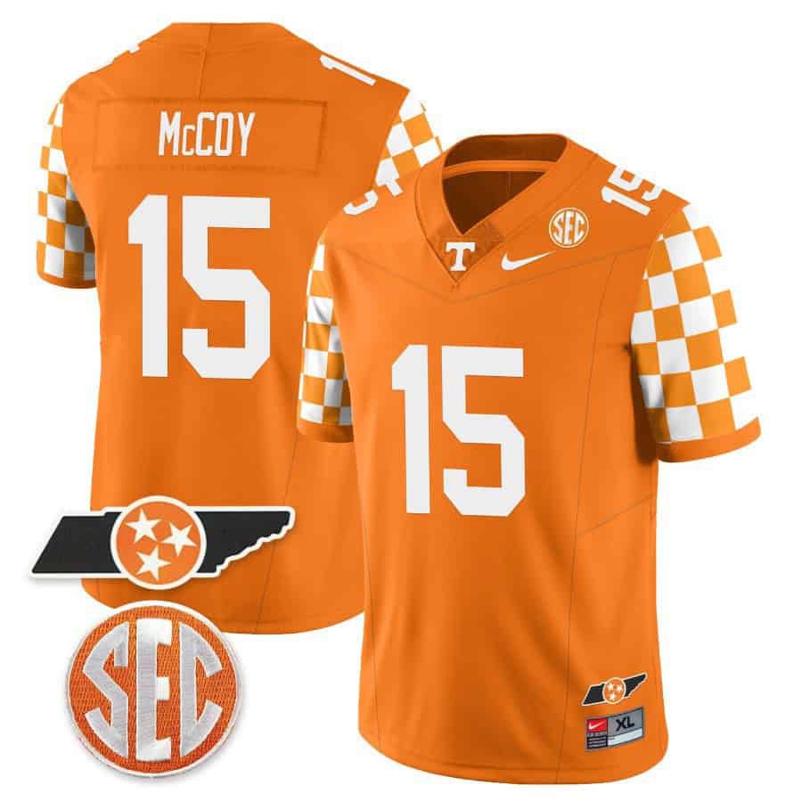 Men Tennessee Volunteers #15 Mccoy Orange 2024 Nike Checkerboard & Alternate NCAA Jersey